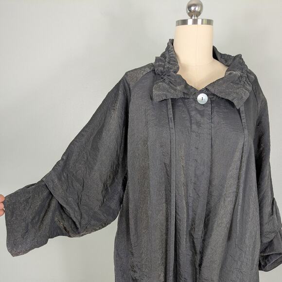 Cut Loose Topper Jacket L Gray Crinkle Lagenlook Artsy Eclectic Glam Coat - Picture 4 of 12